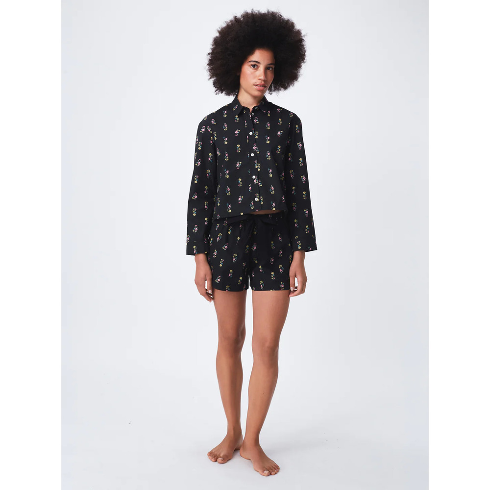 NWT For Days Organic Cotton Poplin Floral Pajama Short Set L Black